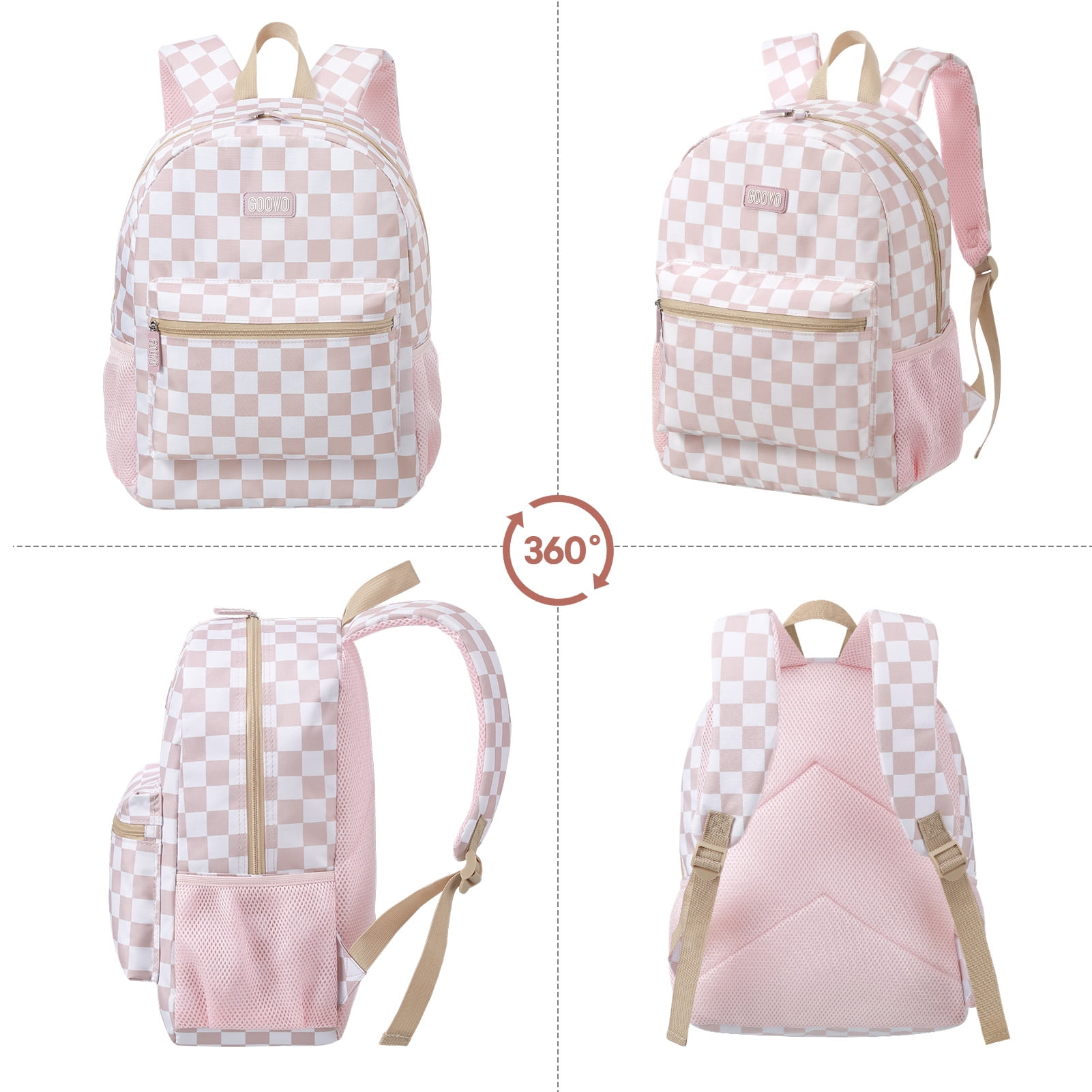 Gocvo Kids Backpack for Girls, Waterproof Teens Bookbag Cute School Backpacks, Checkered Pattern