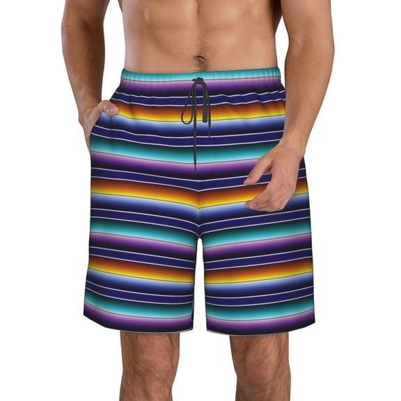 Logiee Colorful Mexican Stripes Print Mens Swim Trunks Quick Dry Board Shorts,Breathable Hawaii Beach Shorts Swimwear Bathing Suits-Small