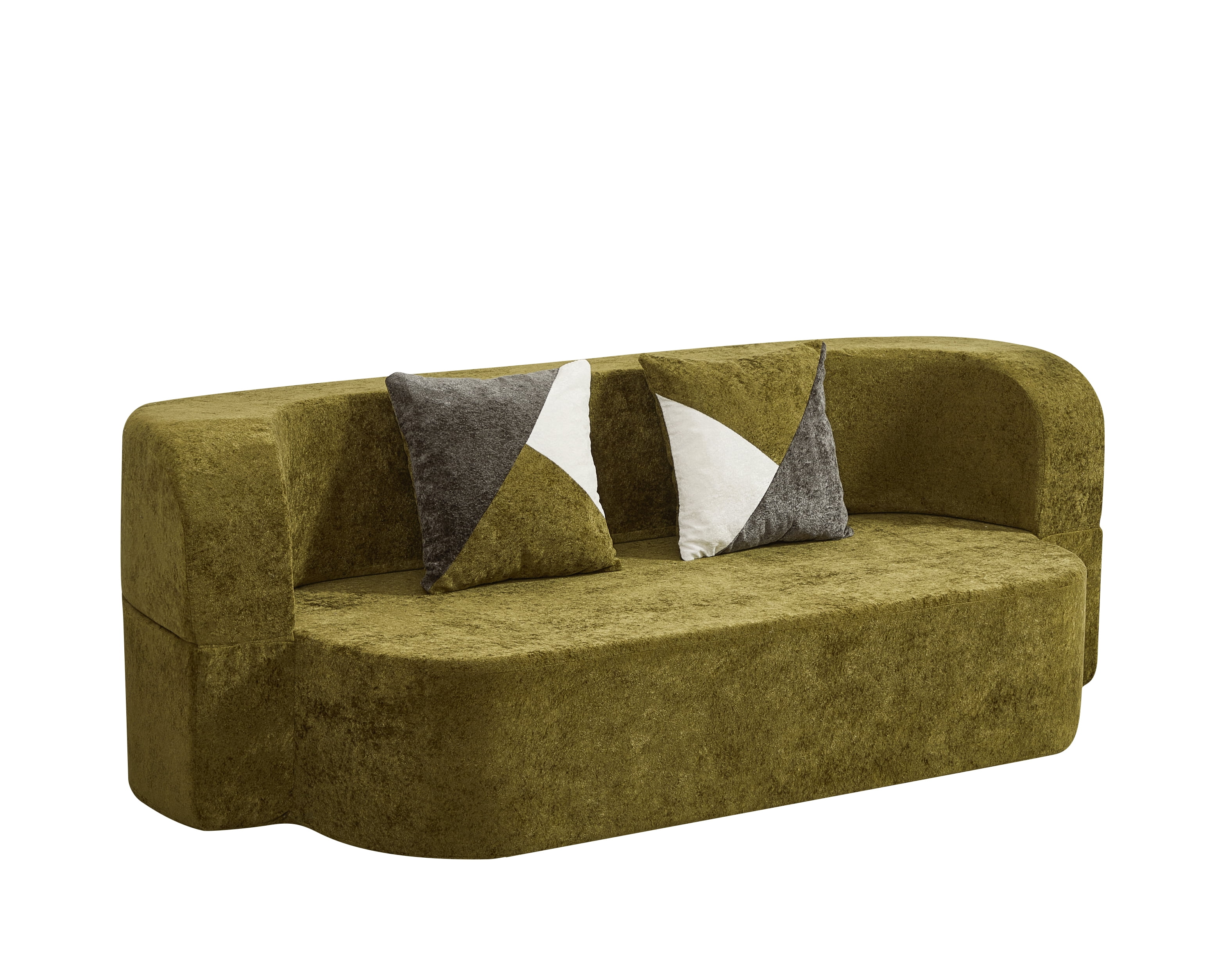 78.74"W Eggshell Convertible Sofa,Floor Couch,Sleeper Sofa Bed,No Assembly High-Density Sponge Loveseat with 2 Pillows for Living Room, Apartment,Small Spaces,Olive Green