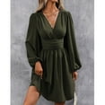 thumbnail image 3 of jinghuiyue Women Long Sleeve Dresses Casual V Neck A-line Midi Dress with Elastic High Waist M, 3 of 4