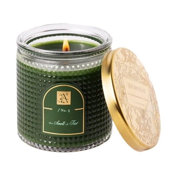 SMELL OF THE TREE Aromatique Textured Glass Metal Lid 6 oz Scented Jar Candle