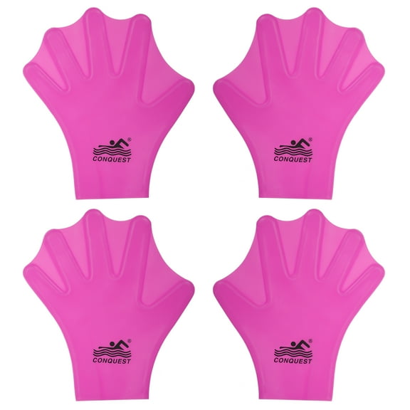 Uxcell 7 x 6 Inch Silicone Swimming Gloves, Webbed Swim Gloves for Aquatic Training, Rose Red 2 Pair