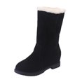 thumbnail image 4 of Babysbule Womens Winter Boots ShoesWomen's Vintage Solid Color Round Head Plush Mid-heel Mid-calf Boots, 4 of 8