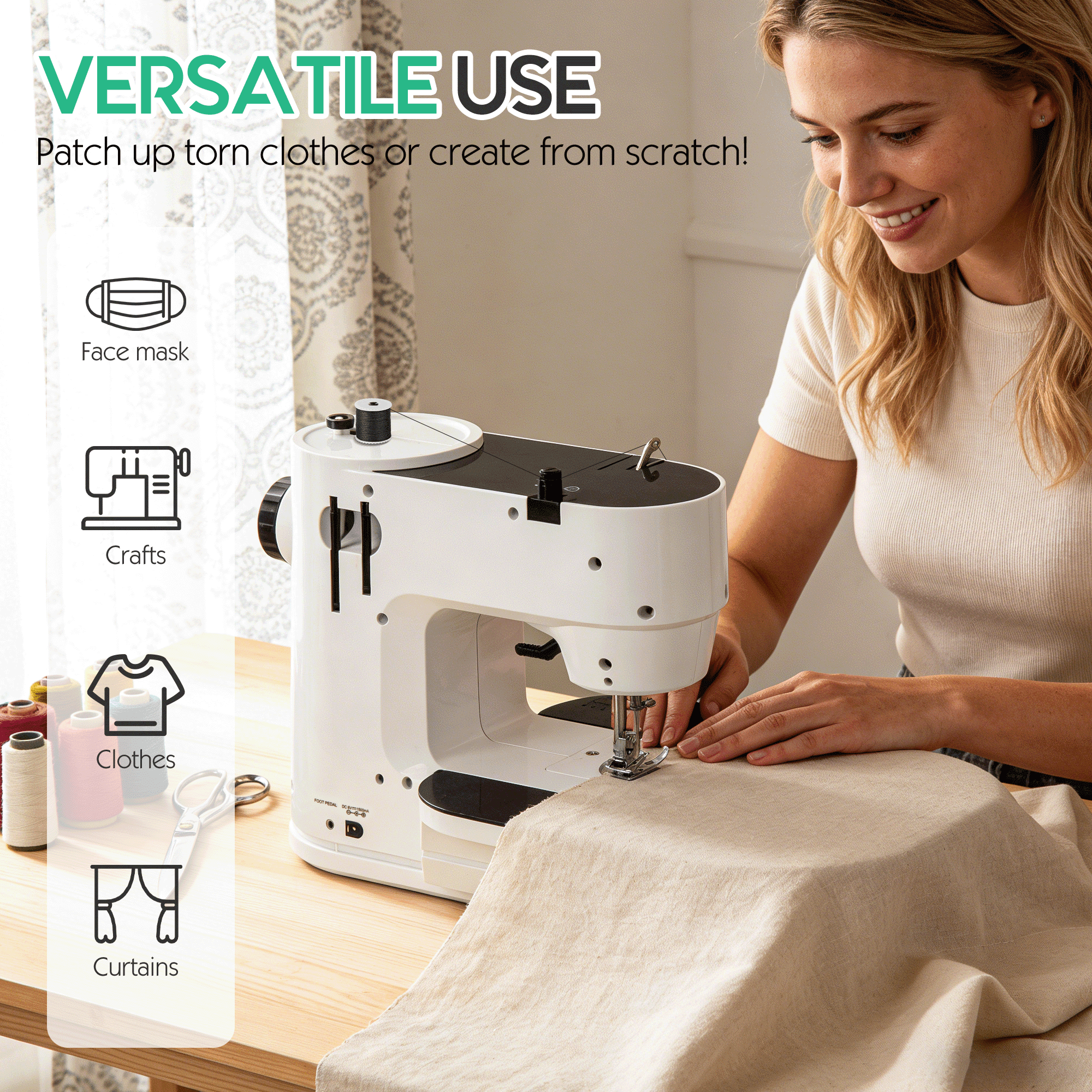 BCOOSS Sewing Machine for Beginners Adults, 39 Stitches Portable Small Sewing Machine with Extension Table and Sewing Kits