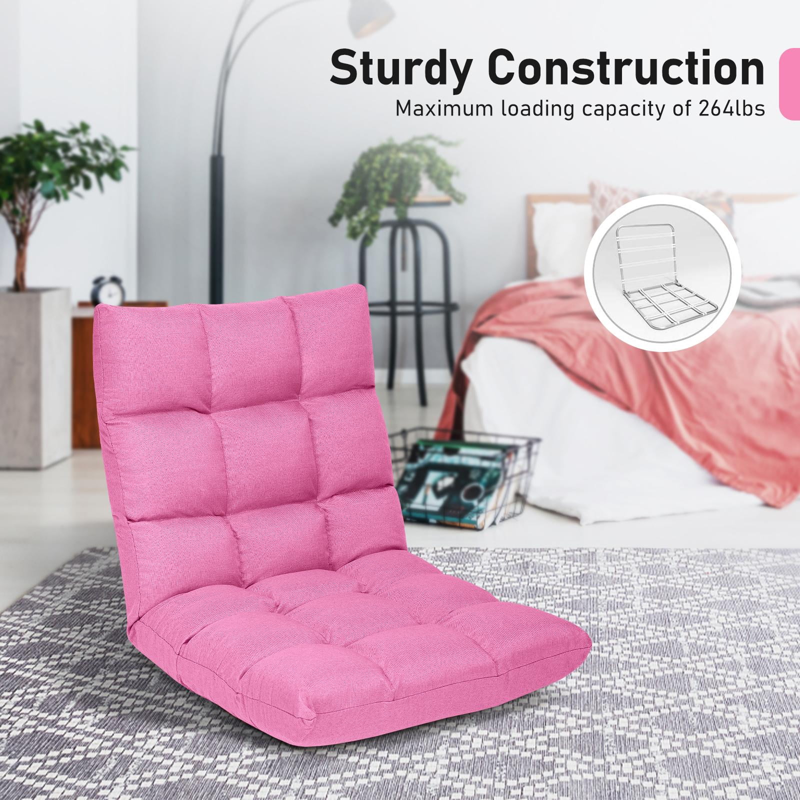Giantex Adjustable Floor Gaming Sofa Chair 14-Position Cushioned Folding  Lazy Recliner High Resilience Sponge, Breathable Cotton & Linen Fabric