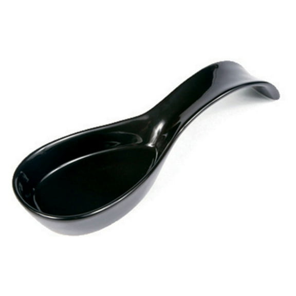 Omniware Simsbury Spoon Rest - Stoneware Kitchen Spoon Holder, Heat-Resistant with Lead-Free Glaze, 8.25” with Arched Handle, Dishwasher Safe for Easy Cleaning (Black)