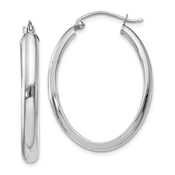 14k White Gold Polished 3.75mm Oval Tube Hoop Earrings - 2.3 Grams - Measures 27x21mm