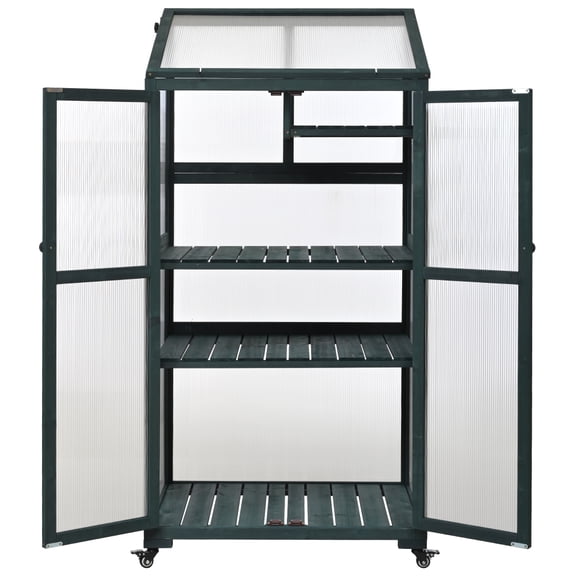 Large Wooden Greenhouse with Wheels & Adjustable Shelves - Portable Cold Frame for Balcony, Patio, Indoor/Outdoor Gardening