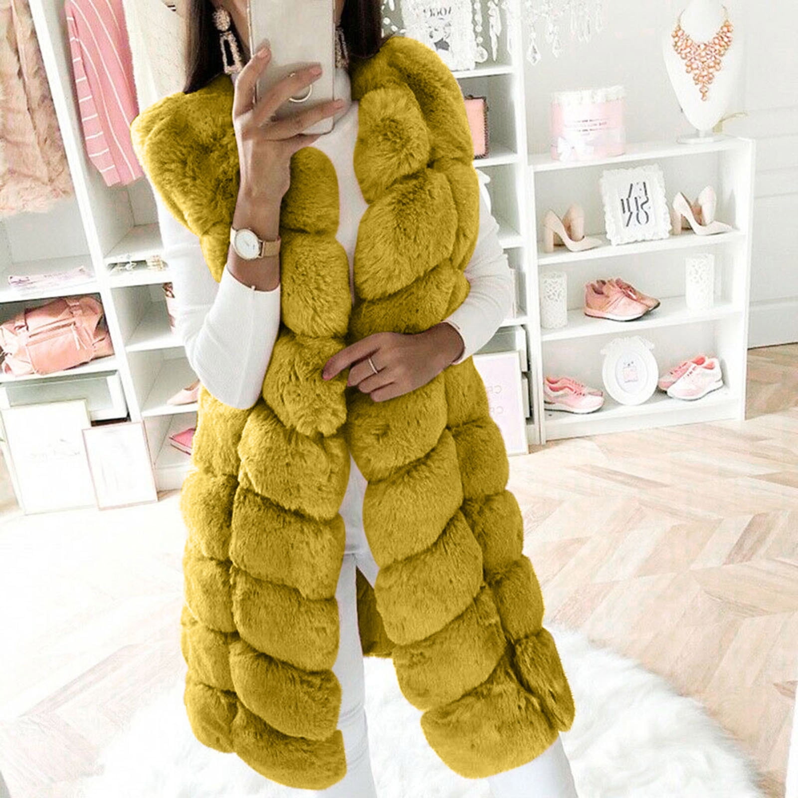ZVAVZ Deals Clearance Women's Faux Fur Vest Winter Sherpa Fleece