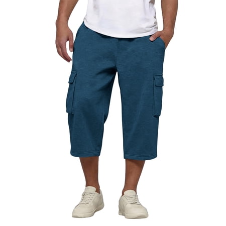 2026 New Cargo Shorts Mens Sweat Bermuda Shorts Casual Drawstring Elastic Waist Athletic Workout Gym Jogger Shorts with Pockets Blue M