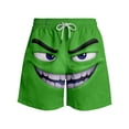 thumbnail image 4 of FINALGANG Boys Kids Funny Face Print Beach Shorts Elastic Waist Drawstring Closure Loose Fit Shorts For Summer Outdoor Play Daily Wear Green 3-4 Years, 4 of 4