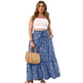 thumbnail image 3 of Cueply Women's Plus Size Casual High Waist Tie Front Long Skirts with Pockets Flowy Summer Pleated Tiered Elastic Skirt, 3 of 9