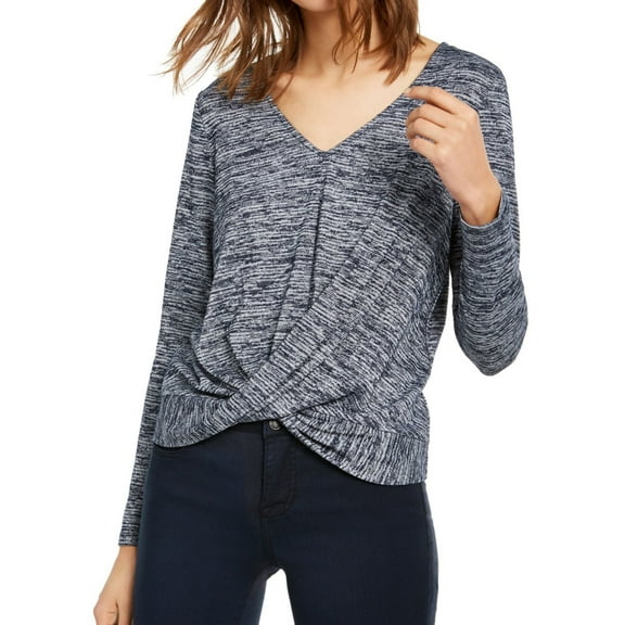 I.N.C Womens Twist Front Pullover Blouse, Blue, X-Small
