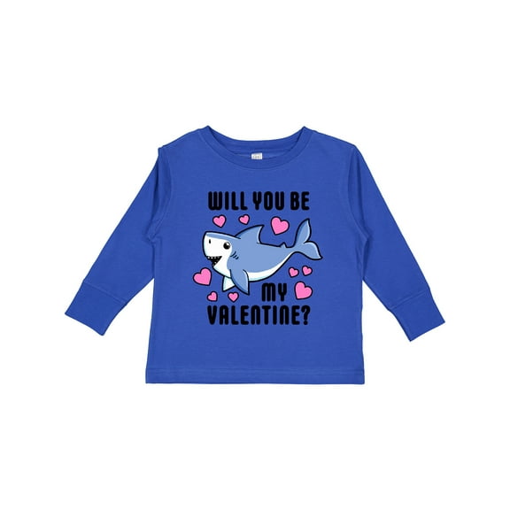 Inktastic Will You Be My Valentine with Cute Shark and Hearts Boys or Girls Long Sleeve Toddler T-Shirt