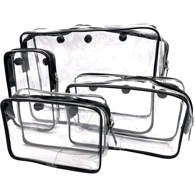 Bolsa de almacenamiento de maquillaje AA BADBABY transparente de PVC impermeable, paquete de 4 unidades