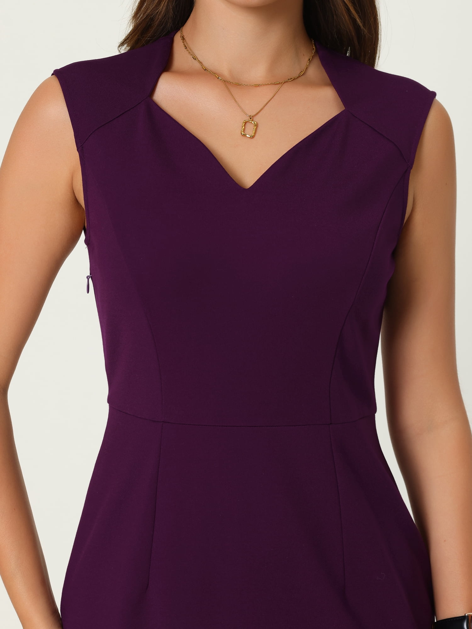 Unique Bargains Women's Work Sheath Sweetheart Neck Sleeveless Pencil Dress S Purple