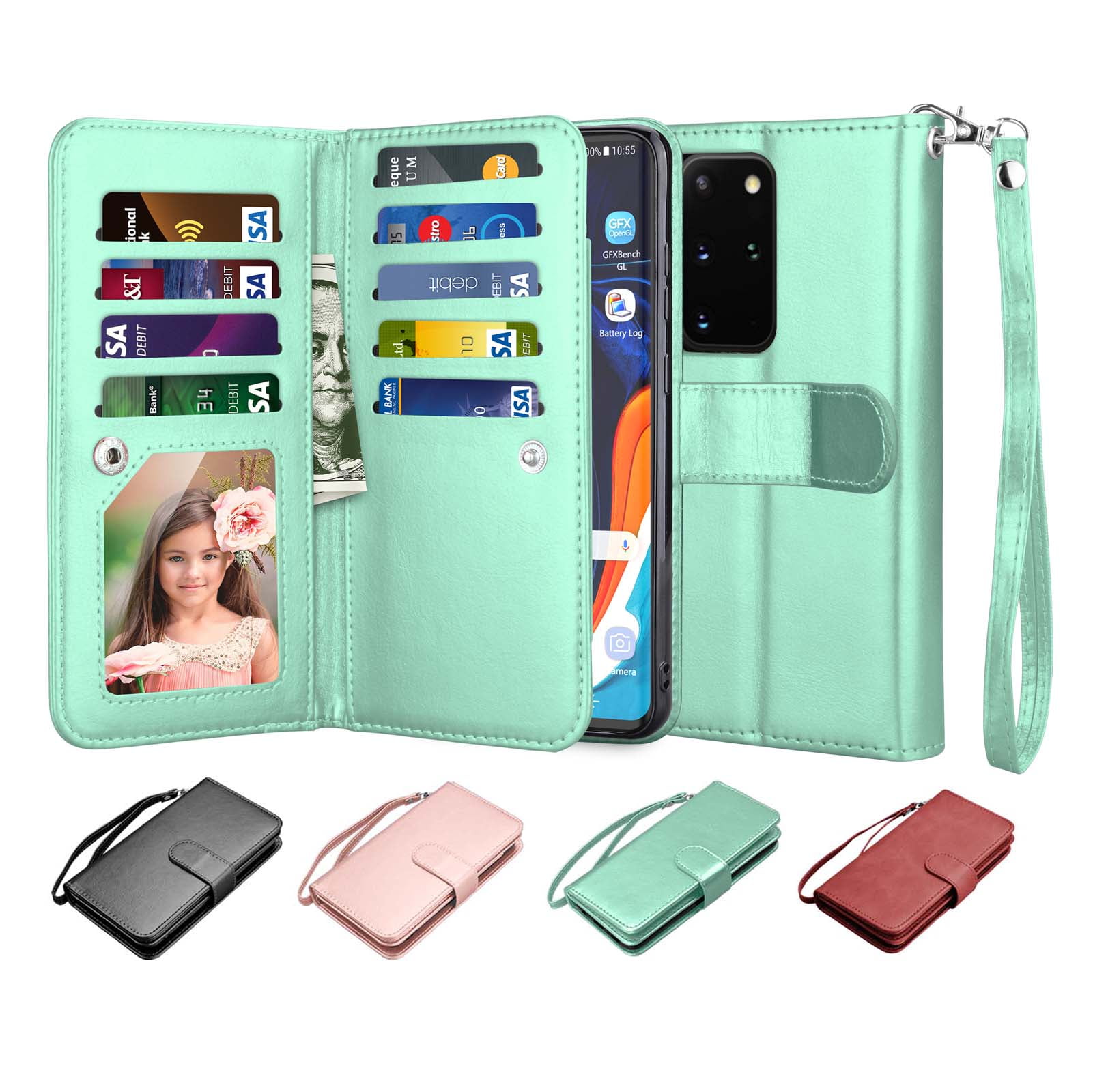 Handmade Flip Folio Wallet Case with Card Slots and Detachable Hand Strap for Samsung Galaxy S20 6.2 2020,Pink Skycase Galaxy S20 Case 5G 6.2 RFID Blocking Samsung Galaxy S20 Wallet Case, 