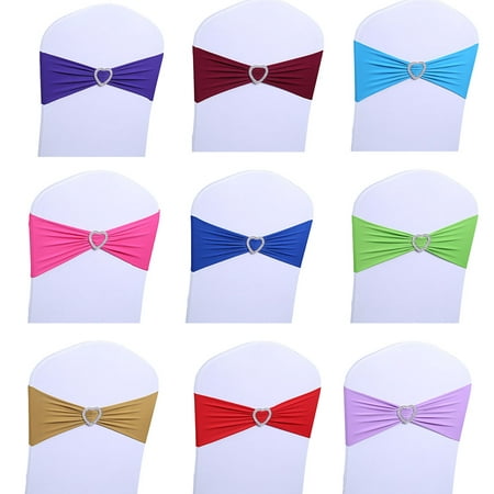 

GXSR 10Pcs Spandex Stretch Chair Sashes Bows for Wedding Reception- Universal Elastic Chair Cover Bands with Buckle Slider for Banquet Party Hotel Event Decorations