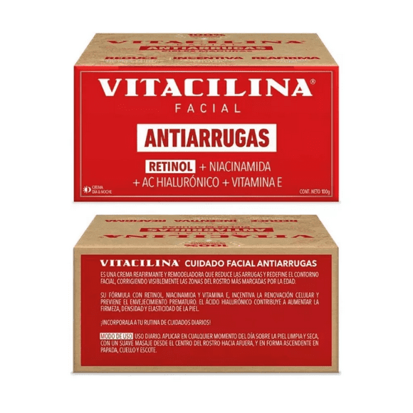 Vitacilina Reafirmante Antiarrugas con Retinol 100g | Crema Facial Anti Edad para Líneas de Expresión y Flacidez | Skincare Mujer Hombre | Piel Firme Hidratada y Joven
