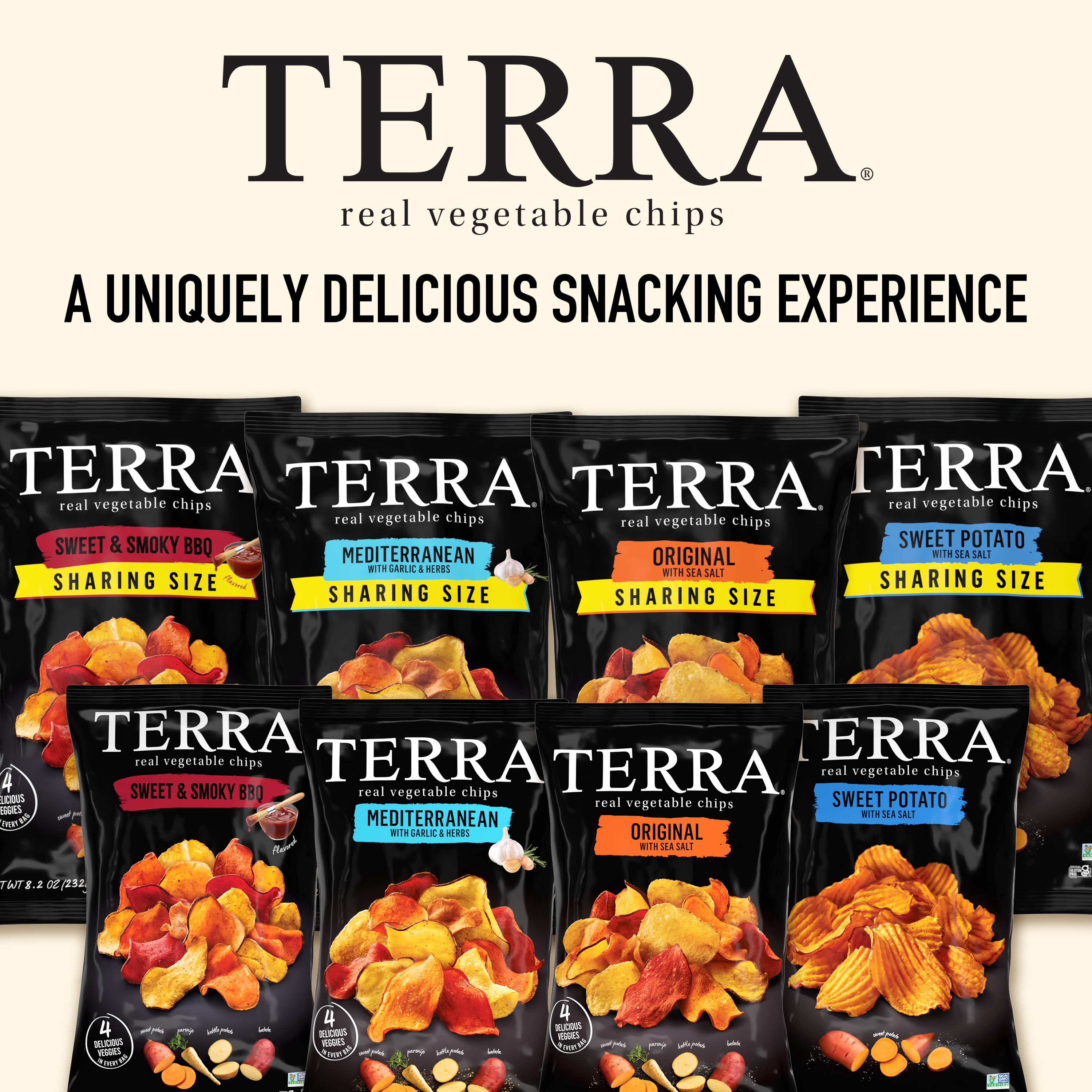 (2 pack) TERRA Mediterranean Garlic & Herbs Vegetable Snack Chips, Sharing Size, 8.2 oz