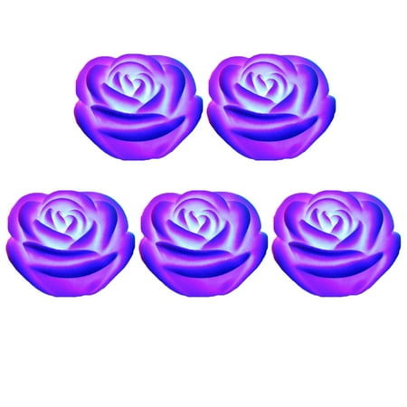 

5 Pcs LED Light Simulated Rose Shaped Night Light Electronic Lamp Romantic Plastic Floral Light (Purple/ 7 Colors)