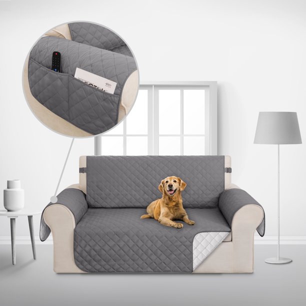 Deconovo Funda para sofá de dos plazas, resistente al agua, 1 unidad, gris claro, 117 cm de ancho x 190 cm de largo, reversible, para mascotas y niños