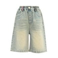 thumbnail image 3 of CPNG Kids Girls Knee Length Baggy Jeans Jorts Trendy Vintage Elastic High Waisted Wide Leg Mid-Low Waisted Denim Y2K Jean Shorts with Pockets Streetwear (4-5 Years, Light Blue), 3 of 6