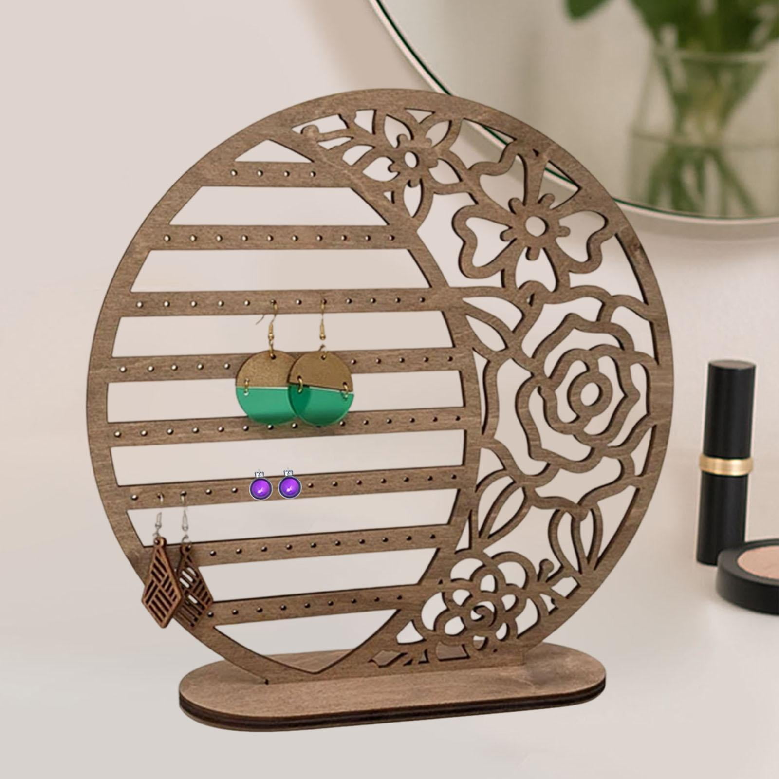 FVDPWYE Earring Holder Organizer, Rustic Design, 5 Tier Jewelry Stand for Women, Hanging Dark Wood Color