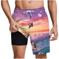 thumbnail image 2 of Miqool Men's 2 in 1 Swim Trunks with Compression Liner, Quick Dry Beach Shorts with Pockets, Summer Hawaiian Print Bathing Suit for Swimming Surfing, 2 of 9