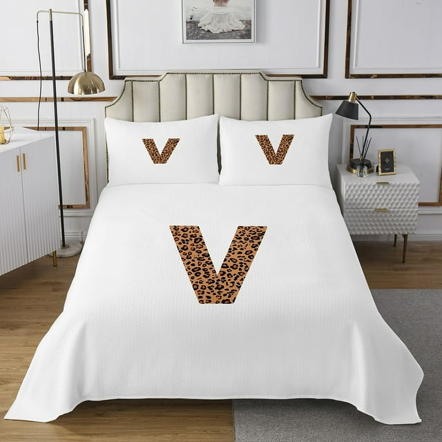 Erosebridal Initial Letter V Coverlet Set Queen,Cheetah Pattern Bedding Set,Wild Animal Bedspread Sets Queen Size For Birls,Breathable Bedroom Decoration,3pcs