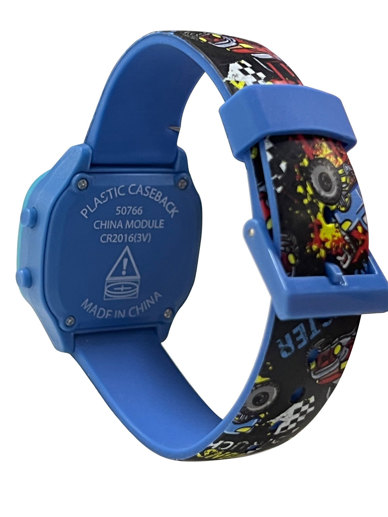 Wonder Nation Boys Round Multifunction LCD Kids Monster Truck Digital Wristwatch, Blue Multi Color, Silicone Strap