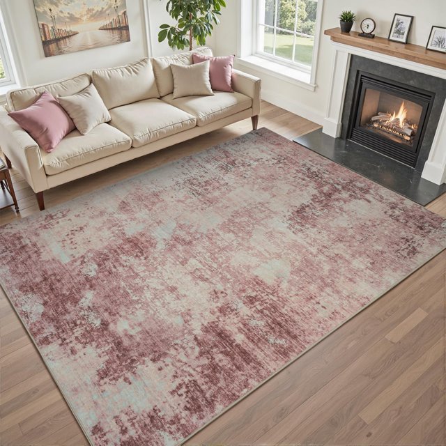 Pink Abstract Area Rugs for Living Room-8x10 Machine Washable Rug Low Pile Carpet for Bedroom Dining Room Nursery Home Office Rug