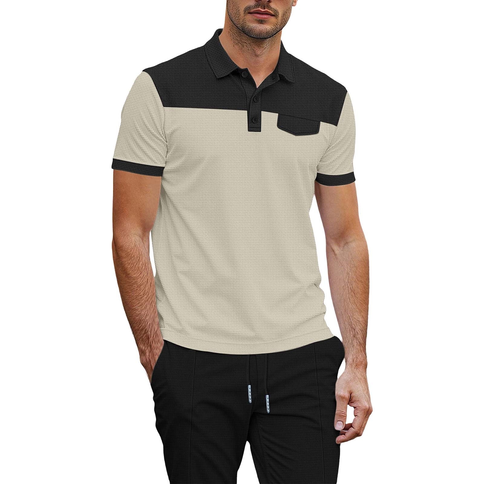 CYMMPU Men s Solid Short Sleeve Golf Shirt Breathable Cotton Blend for Casual Business and Daily Wear Khaki M