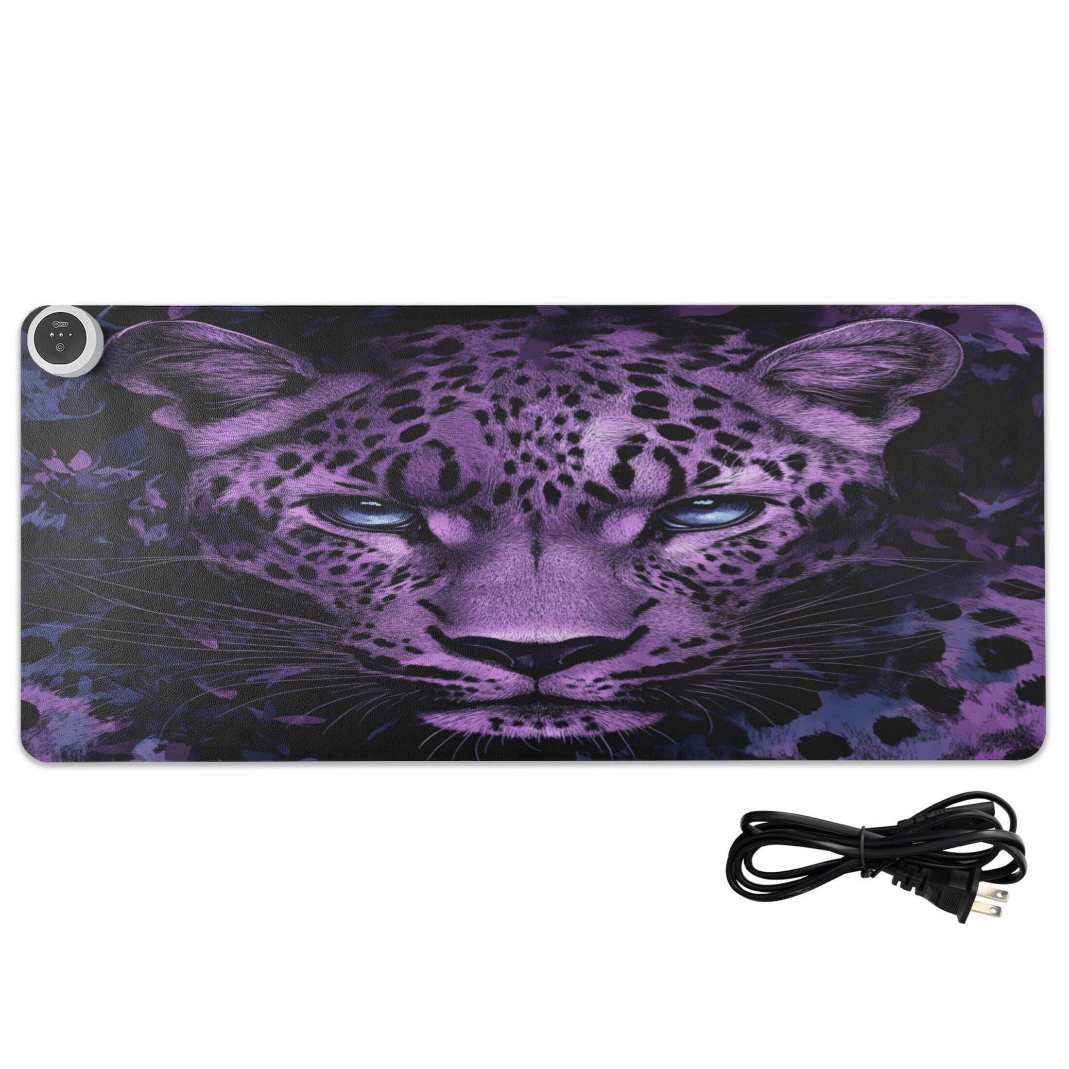 Wobogo Purple Leopard Heated Mouse Pad Extra-Large Desk Mat With 3 Heating Levels and 3-hour Auto Shut-Off Protection Ideal for Computer Keyboards Home Office Hand-warming Essential 31.5in × 13in