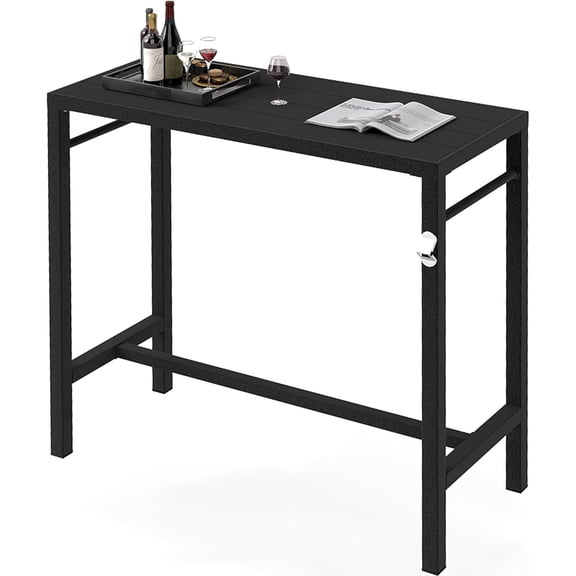 MorandiMal 39*39*17 Outdoor Bar Table Extra Wide,Tall Bar Height Outdoor Pub Table, Ideal for Patio,Hot Tub,Dining, Balcony,Poolside,Weatherproof Composite Top, Rustproof,Built In Bottle Opener,Black