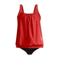 thumbnail image 4 of Tankini Bathing Suits for Women Two Piece Swimsuits Loose Blouson Swim Top with Bikini Bottom Tummy Control Swimwear Red L, 4 of 5