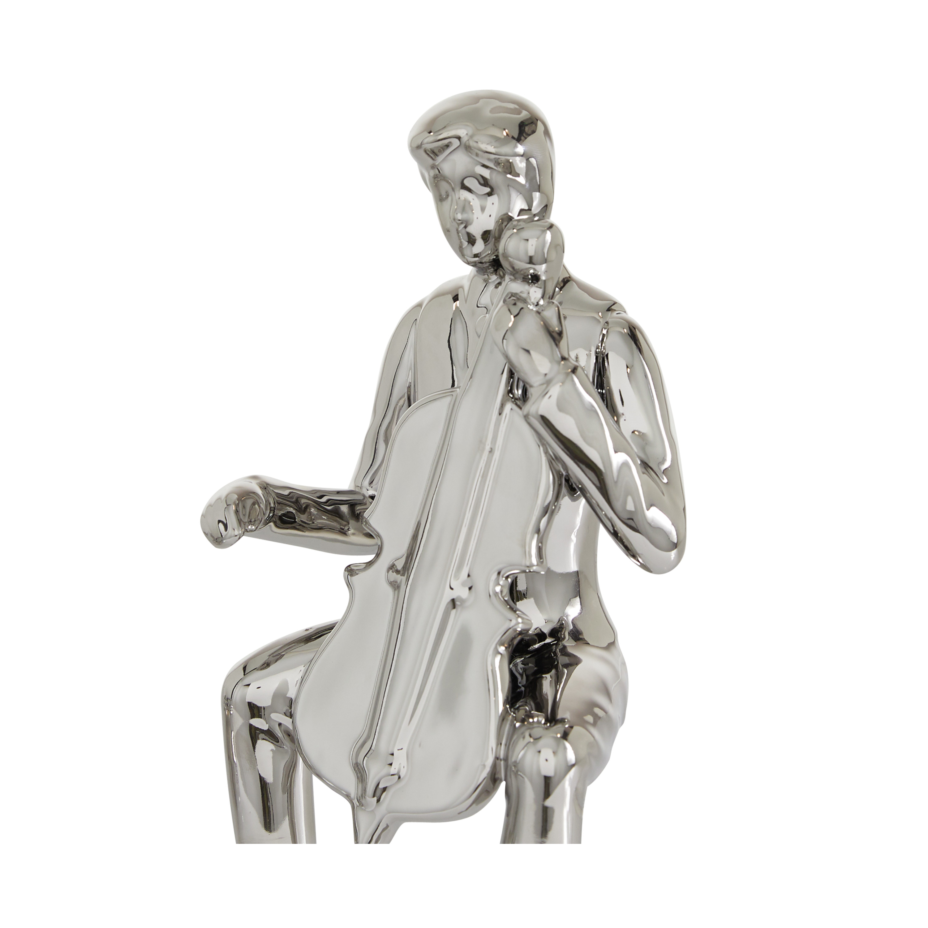 4"W, 9"H Silver Porcelain Shelf Sitting Musician Sculpture, by DecMode (3 Count)