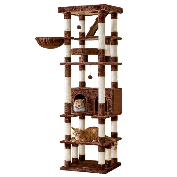 MWPO 74.8-in Extra Large Cat Tree with Double Condo and Scratching Post Tower,Brown