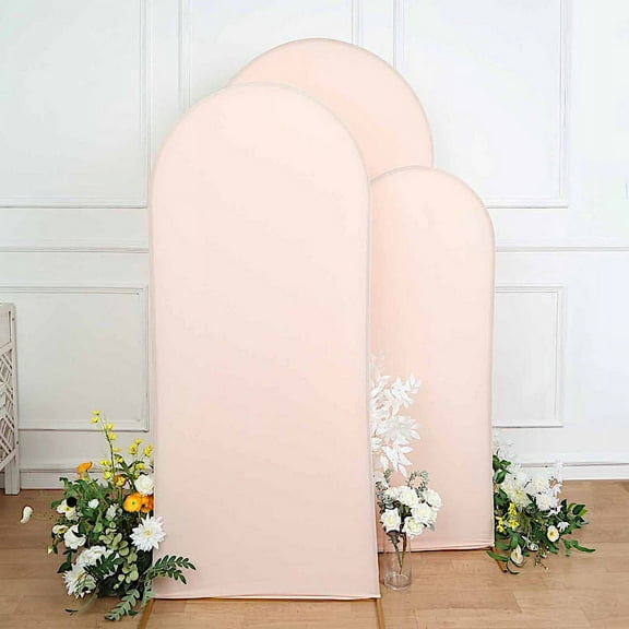 BalsaCircle 3 Fitted Blush Matte Spandex Round Top Wedding Arch Backdrop Stand Covers Set Party