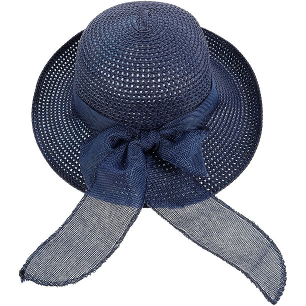 Hombrero de playa de 1pc Sombrero de paja grande Moda Bowknot Decoración Sombrero de playa para mujeres