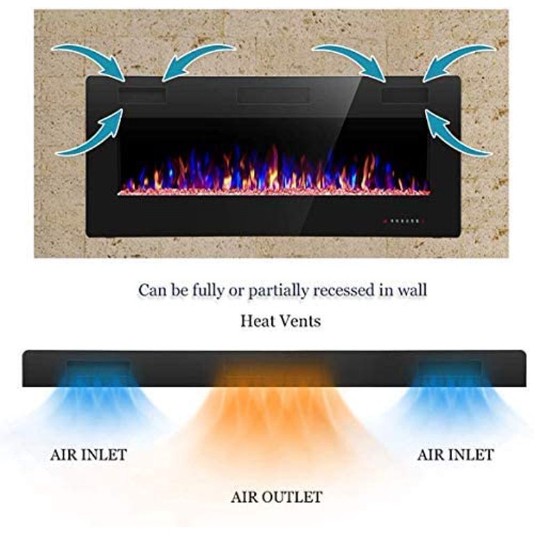 Auseo 42 inch Recessed and Wall Mounted Fireplace, Low Noise, Fit for 2 x 6  and 2 x 4 Stud, Remote Control with Timer, Touch Screen, Adjustable Flame  Speed - Walmart.com