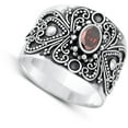 thumbnail image 4 of CHOOSE YOUR COLOR Bali Chunk Simulated Garnet Ring .925 Sterling Silver Band Red CZ Female Size 9, 4 of 4