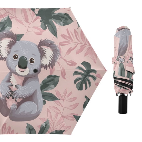 Likable Koala and Leaf Compact Sun Umbrella Windproof Travel Umbrellas for Rain Strong Portable UV Protection