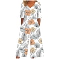thumbnail image 2 of Mifsaly Floral Print Cotton Jumpsuit for Women V Neck Short Sleeve Wide Leg Romper Flowy Lightweight One Piece Playsuit Summer Vacation Casual Overalls with Pockets M, 2 of 5