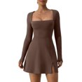thumbnail image 1 of Womens Square Neck Bodice Dress Long Sleeve Side Slit Flare Mini Dresses, 1 of 6