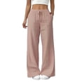 thumbnail image 2 of Cagogo Striped Wide Leg Lounge Pants for Women Elastic Waist Casual Long Trousers with Pockets Fashion Comfortable Home Outdoor Wear, Red M, 2 of 5