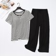 thumbnail image 2 of Besolor Ensembles de Pyjama pour Femmes Décontractés à Rayures, T-Shirts à Manches Courtes à Col Ras du Cou et Pantalons Capri, Tenue 2 Pcs, Vêtements de Nuit, Pyjamas, 2 of 6