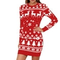 thumbnail image 2 of KANG Festive Knit-Style Bodycon Dress | Women's Long Sleeve Christmas Print Bandage Dress for Holiday PartiesRedS, 2 of 4