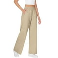 thumbnail image 5 of AINIYS Women's Wide Leg Knit Pants Elastic Waist Flowy Trousers for Casual Street Daily Wear Khaki S, 5 of 9