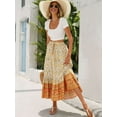 thumbnail image 4 of Maxi Skirts for Women Summer Boho Long Flowy Floral Elastic High Waist Skirt Casual Travel Skirt Orange Color L, 4 of 10
